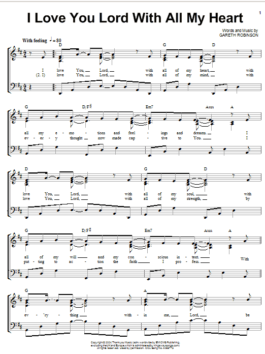 Download Gareth Robinson I Love You Lord Sheet Music and learn how to play Piano, Vocal & Guitar (Right-Hand Melody) PDF digital score in minutes