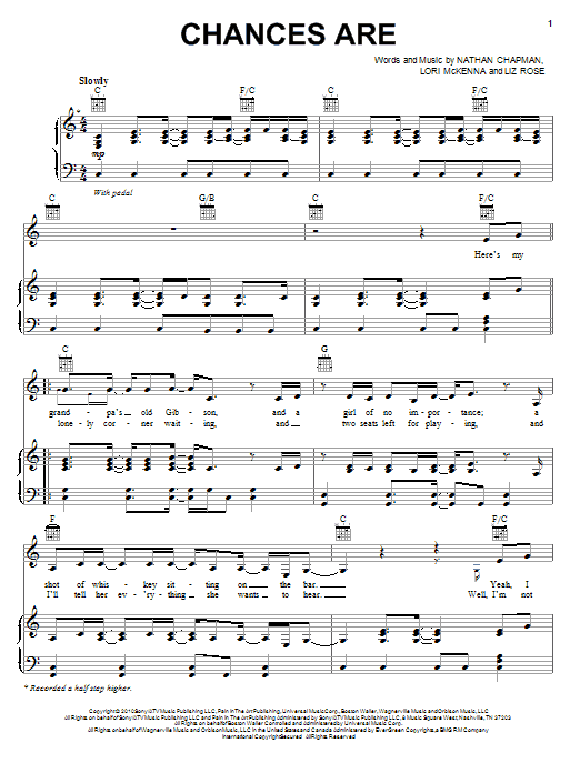 Download Garrett Hedlund Chances Are Sheet Music and learn how to play Piano, Vocal & Guitar (Right-Hand Melody) PDF digital score in minutes
