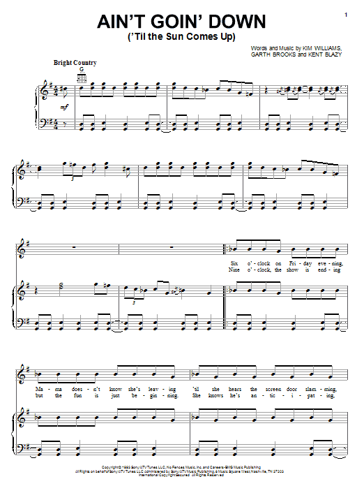 Download Garth Brooks Ain't Goin' Down ('Til The Sun Comes Up) Sheet Music and learn how to play Harmonica PDF digital score in minutes
