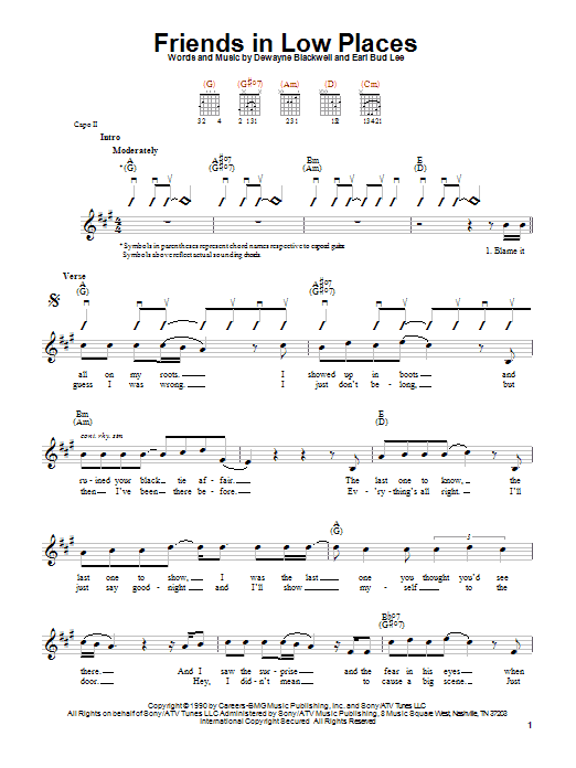 Download Garth Brooks Friends In Low Places Sheet Music and learn how to play Solo Guitar PDF digital score in minutes