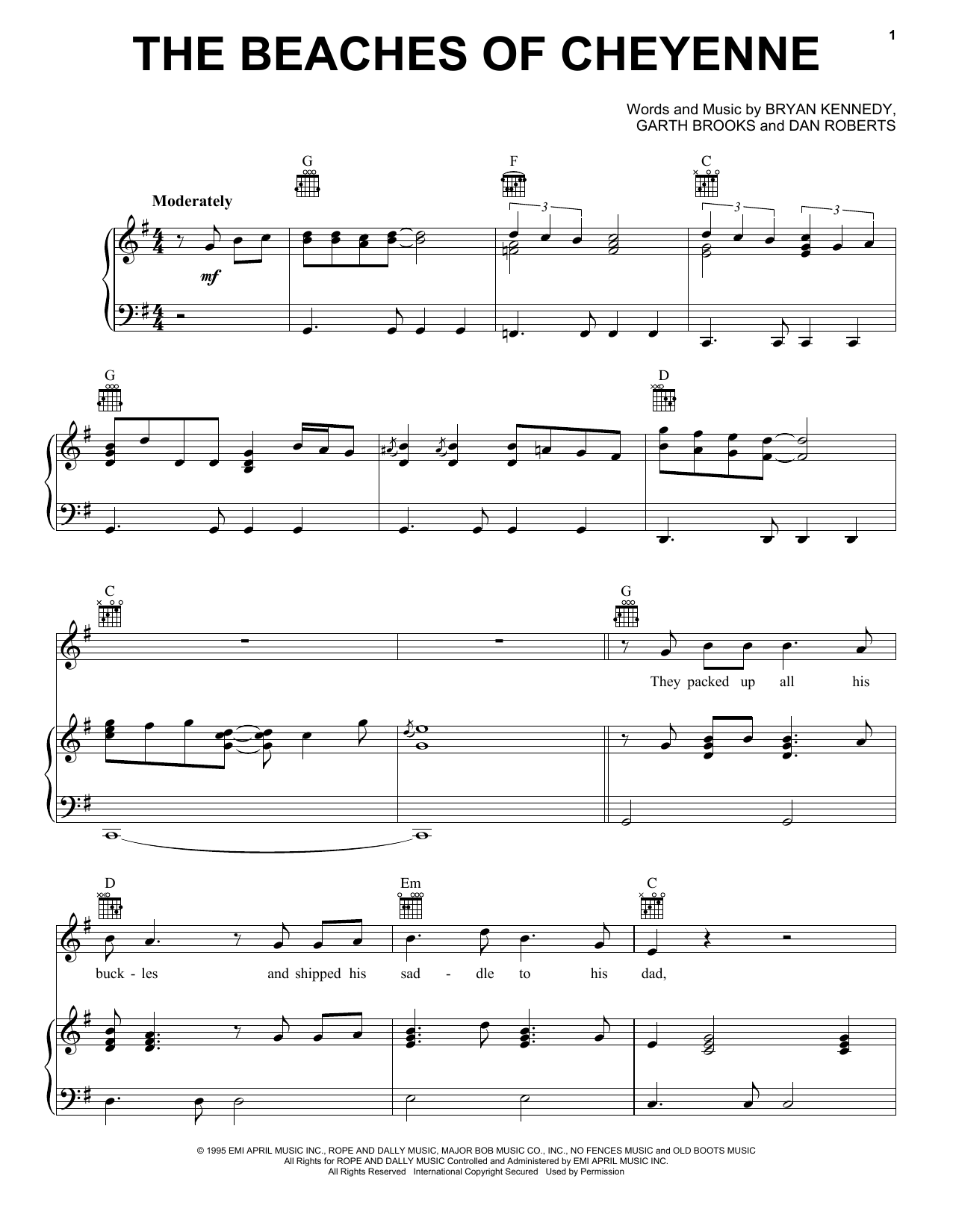 Download Garth Brooks The Beaches Of Cheyenne Sheet Music and learn how to play Piano, Vocal & Guitar Chords (Right-Hand Melody) PDF digital score in minutes