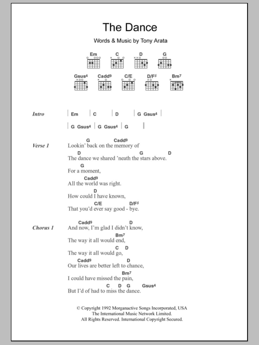 Download Garth Brooks The Dance Sheet Music and learn how to play Lyrics & Chords PDF digital score in minutes