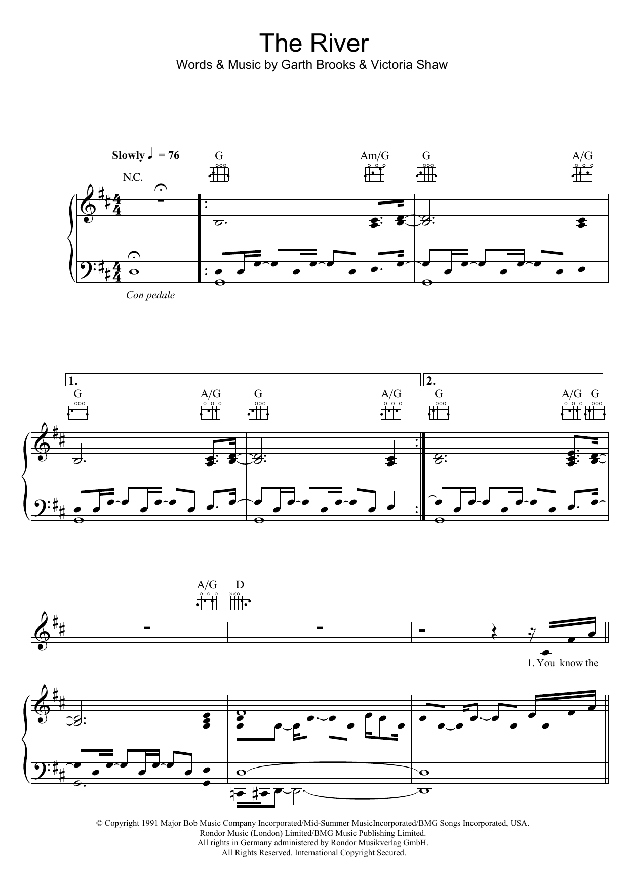 Download Garth Brooks The River Sheet Music and learn how to play Piano, Vocal & Guitar (Right-Hand Melody) PDF digital score in minutes