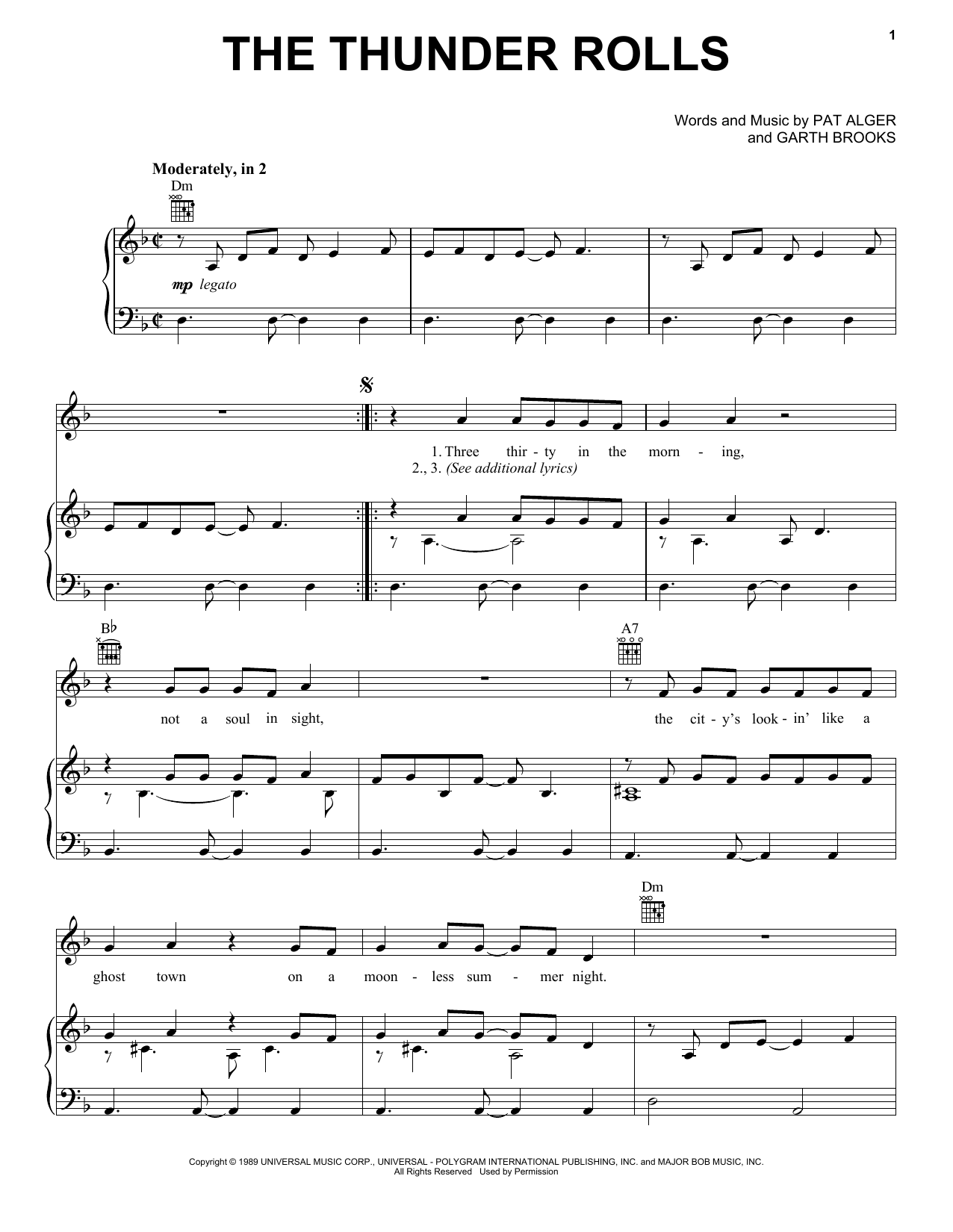 Download Garth Brooks The Thunder Rolls Sheet Music and learn how to play Piano, Vocal & Guitar (Right-Hand Melody) PDF digital score in minutes