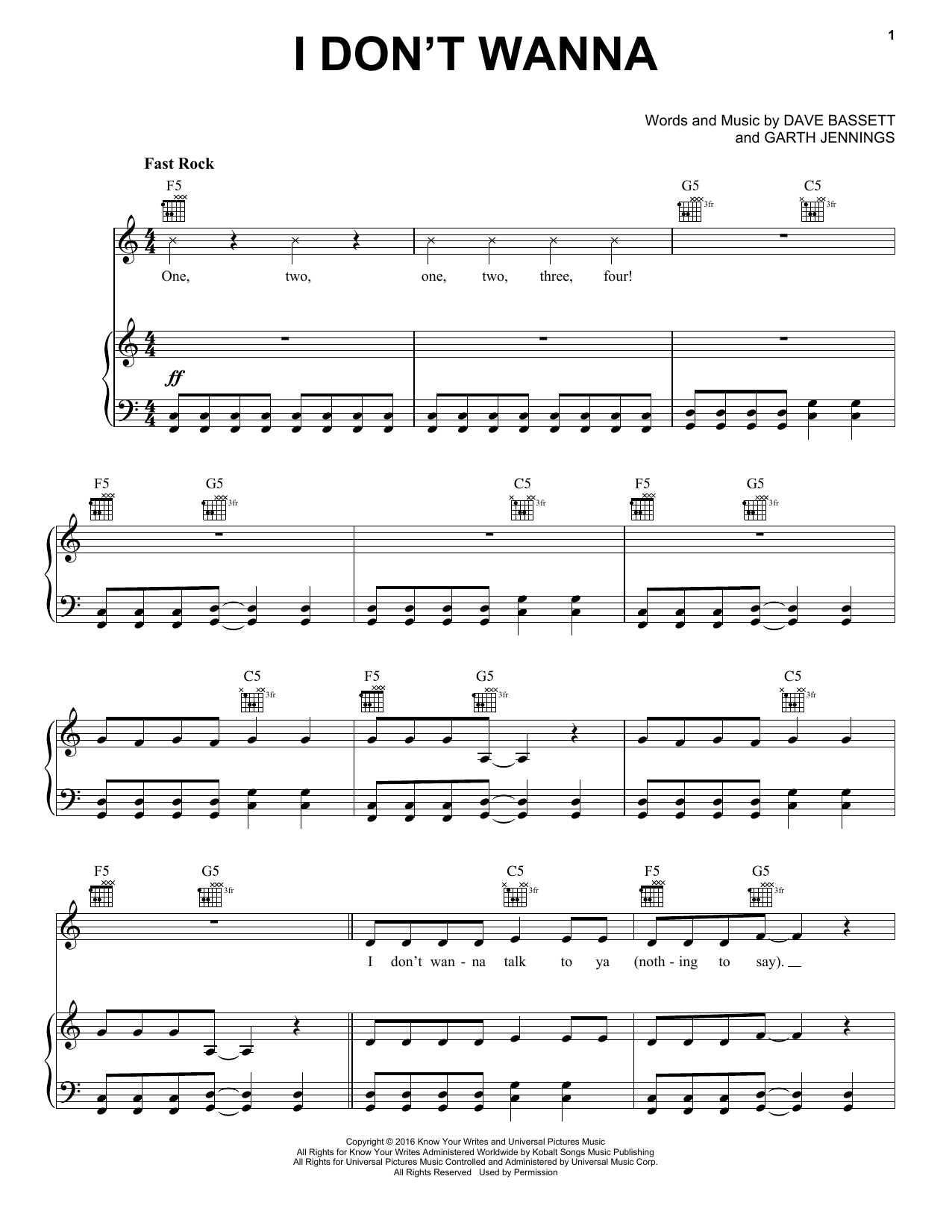 Download Garth Jennings I Don't Wanna Sheet Music and learn how to play Piano, Vocal & Guitar (Right-Hand Melody) PDF digital score in minutes