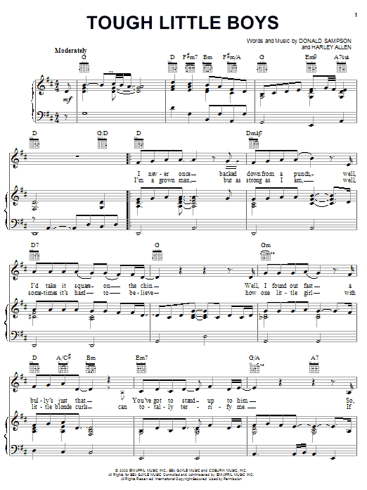 Download Gary Allan Tough Little Boys Sheet Music and learn how to play Piano, Vocal & Guitar (Right-Hand Melody) PDF digital score in minutes