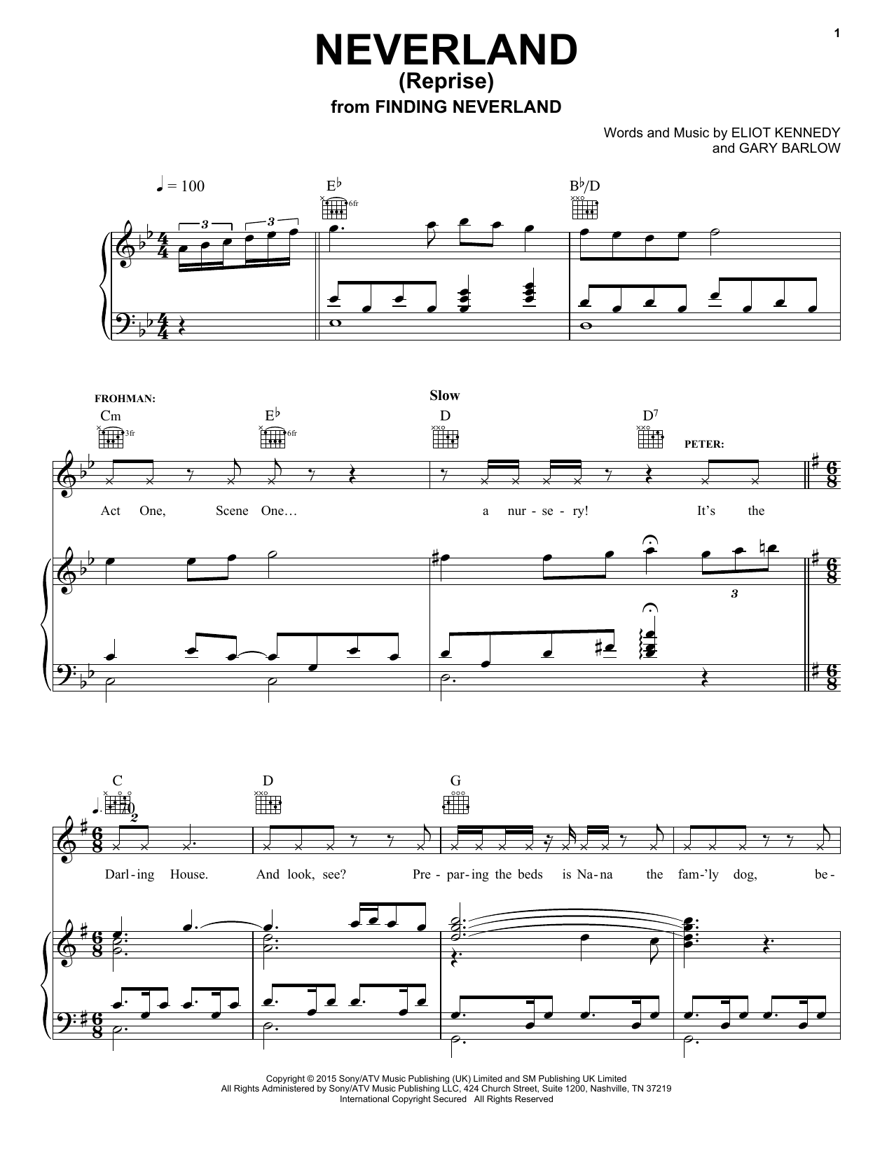 Download Gary Barlow & Eliot Kennedy Neverland (Reprise) (from 'Finding Neverland') Sheet Music and learn how to play Piano, Vocal & Guitar (Right-Hand Melody) PDF digital score in minutes