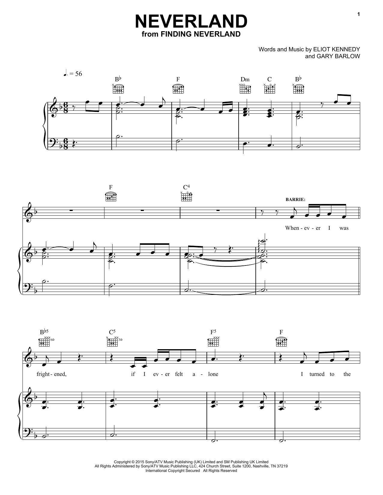 Download Gary Barlow & Eliot Kennedy Neverland Sheet Music and learn how to play Piano, Vocal & Guitar (Right-Hand Melody) PDF digital score in minutes