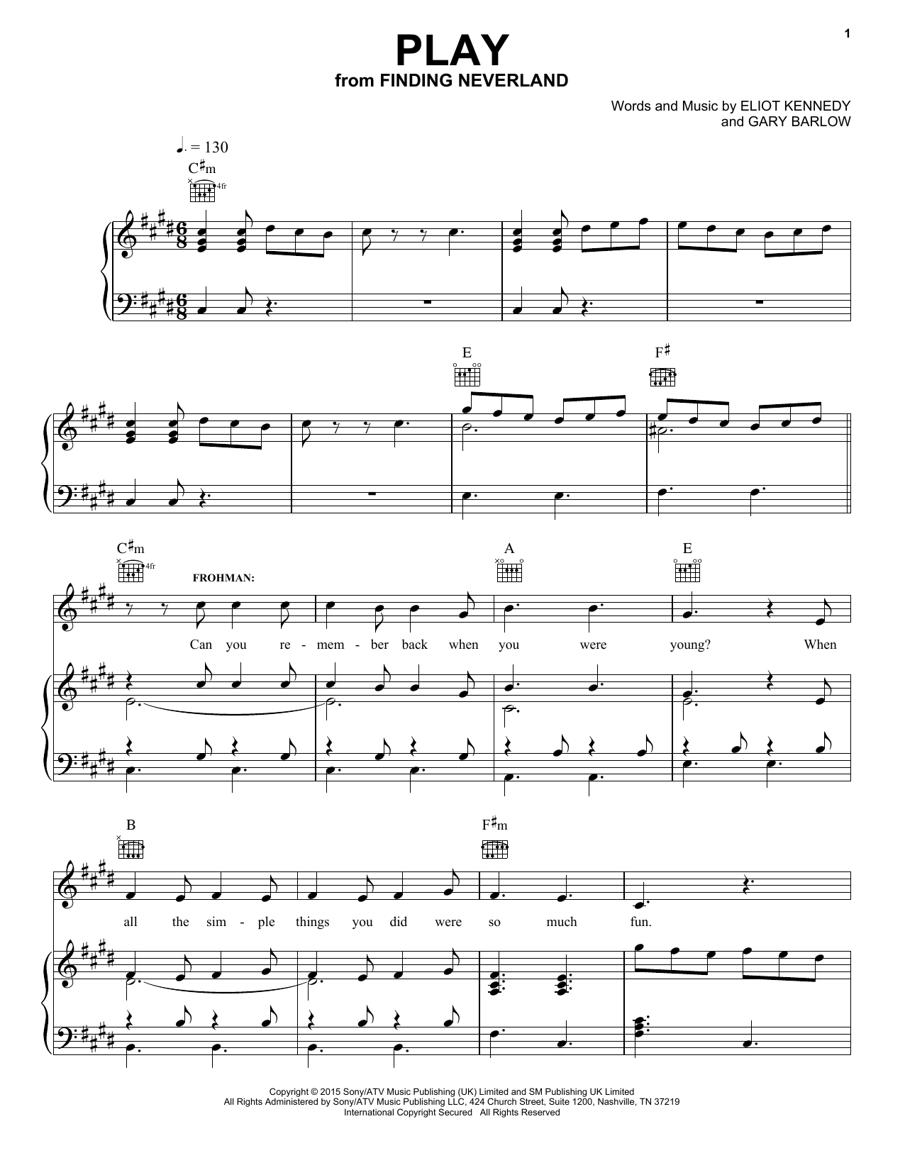 Download Gary Barlow & Eliot Kennedy Play Sheet Music and learn how to play Piano, Vocal & Guitar (Right-Hand Melody) PDF digital score in minutes