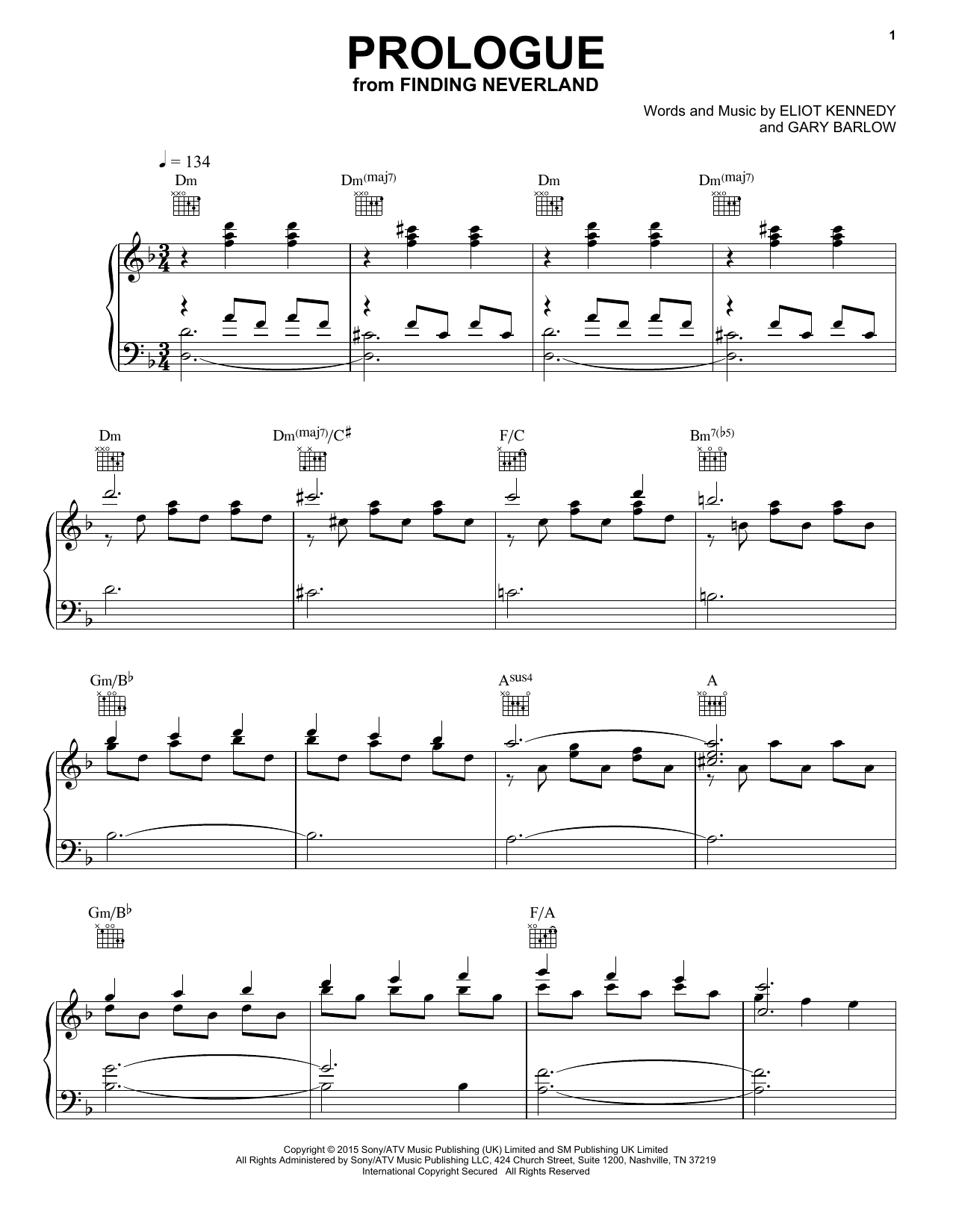 Download Gary Barlow & Eliot Kennedy Prologue Sheet Music and learn how to play Piano Solo PDF digital score in minutes