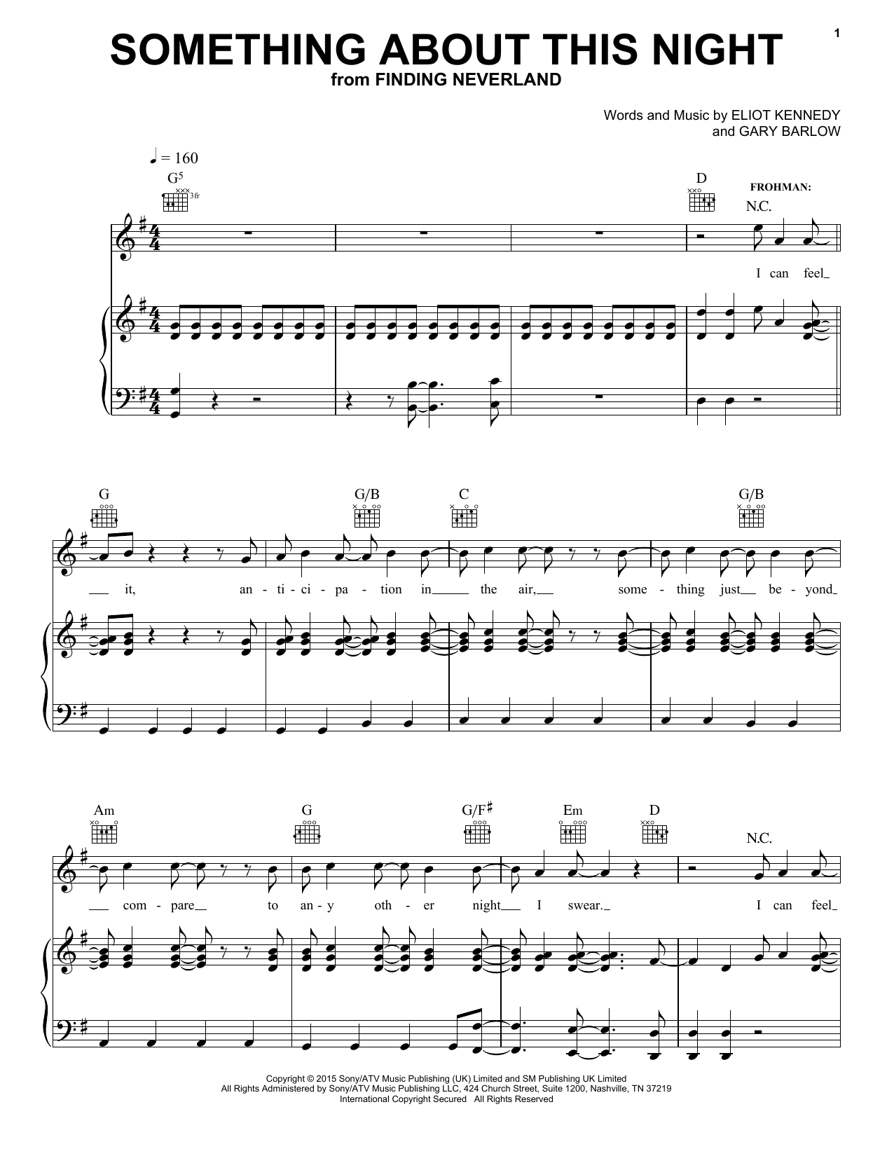 Download Gary Barlow & Eliot Kennedy Something About This Night Sheet Music and learn how to play Piano, Vocal & Guitar (Right-Hand Melody) PDF digital score in minutes
