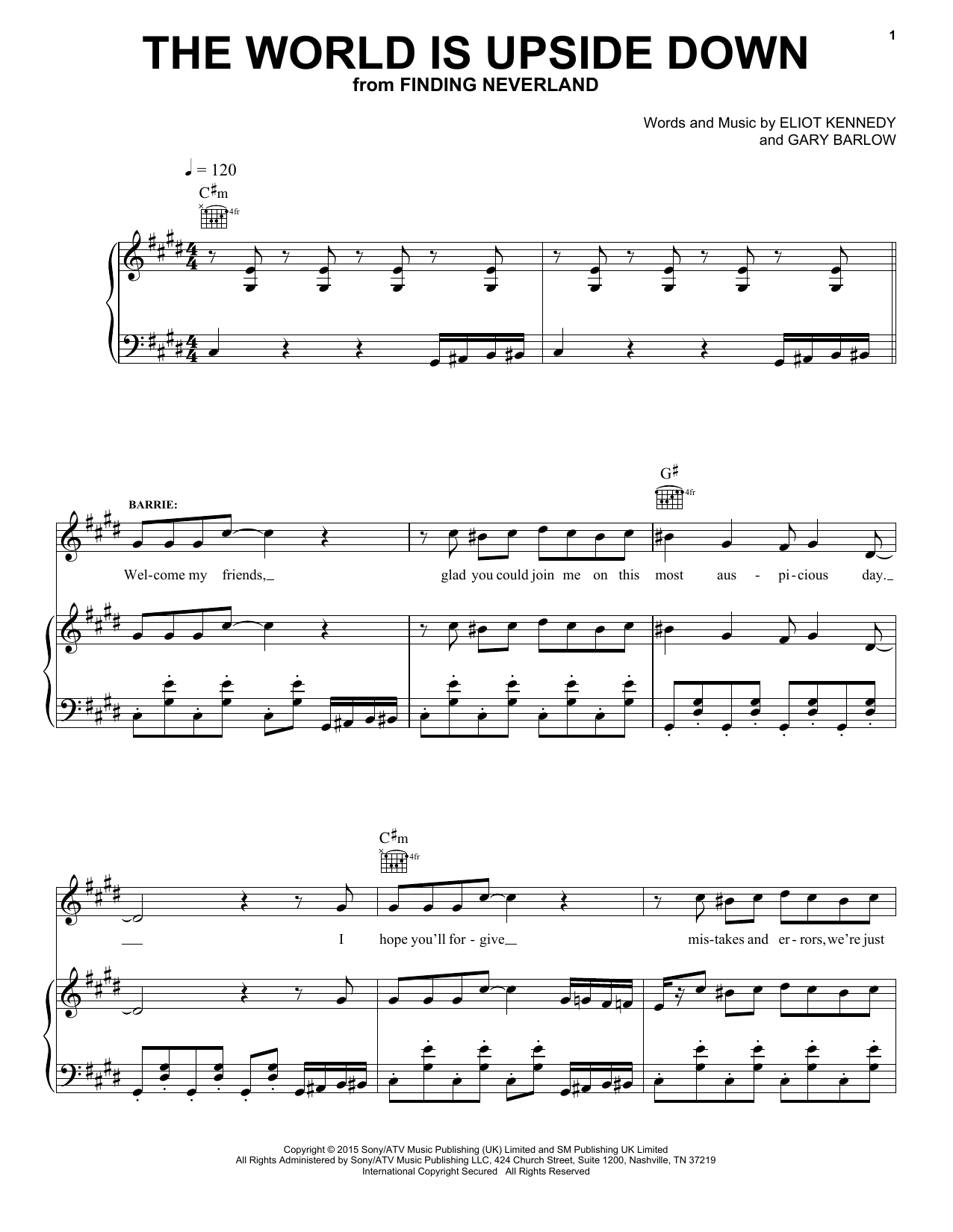 Download Gary Barlow & Eliot Kennedy The World Is Upside Down Sheet Music and learn how to play Piano, Vocal & Guitar (Right-Hand Melody) PDF digital score in minutes