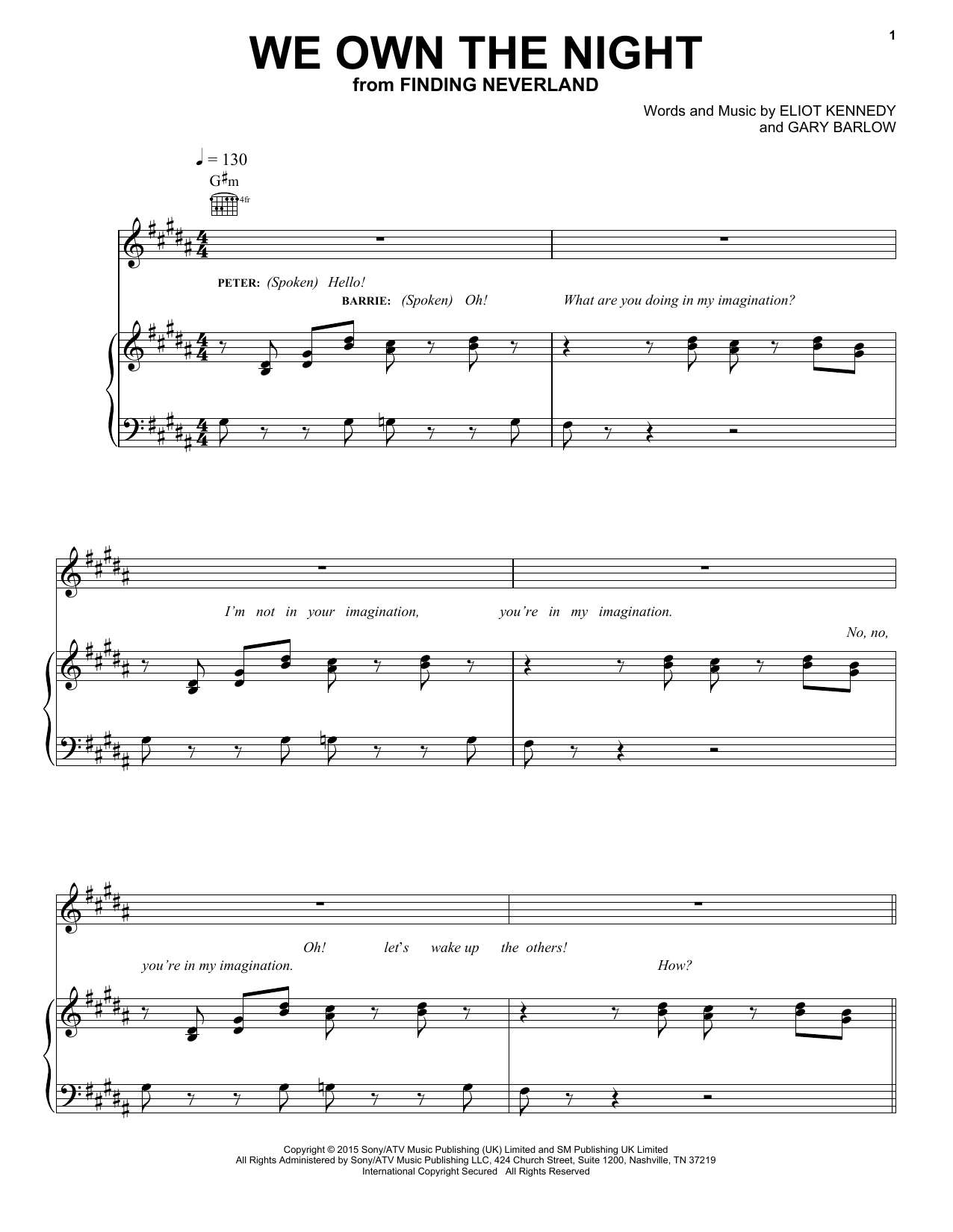 Download Gary Barlow & Eliot Kennedy We Own The Night (from 'Finding Neverland') Sheet Music and learn how to play Easy Piano PDF digital score in minutes