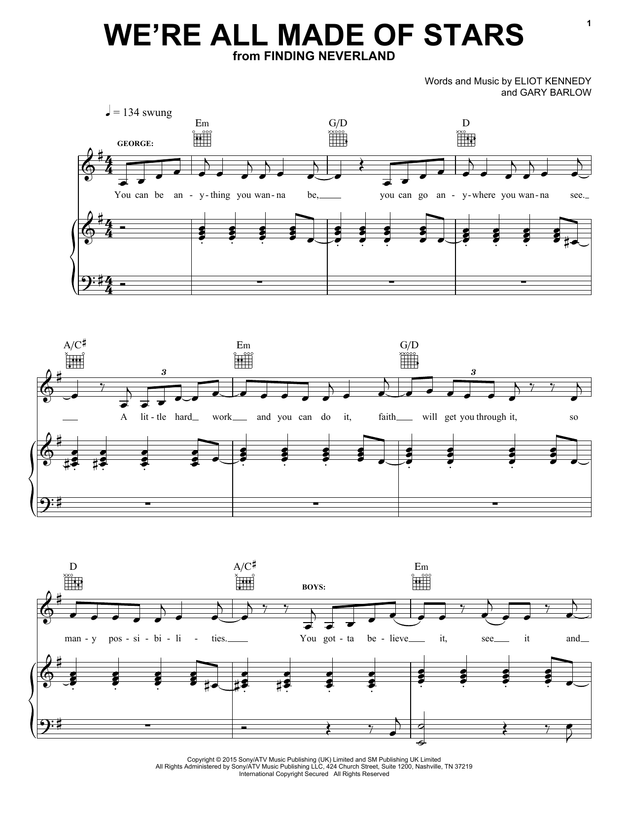 Download Gary Barlow & Eliot Kennedy We're All Made Of Stars Sheet Music and learn how to play Piano, Vocal & Guitar (Right-Hand Melody) PDF digital score in minutes