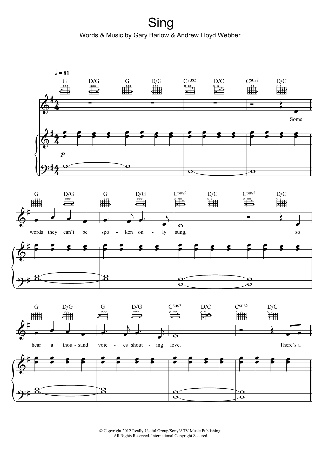 Download Gary Barlow & The Commonwealth Band Sing Sheet Music and learn how to play Piano, Vocal & Guitar PDF digital score in minutes