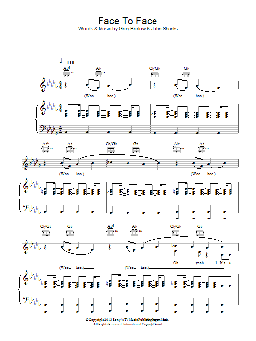 Download Gary Barlow Face To Face Sheet Music and learn how to play Piano, Vocal & Guitar (Right-Hand Melody) PDF digital score in minutes