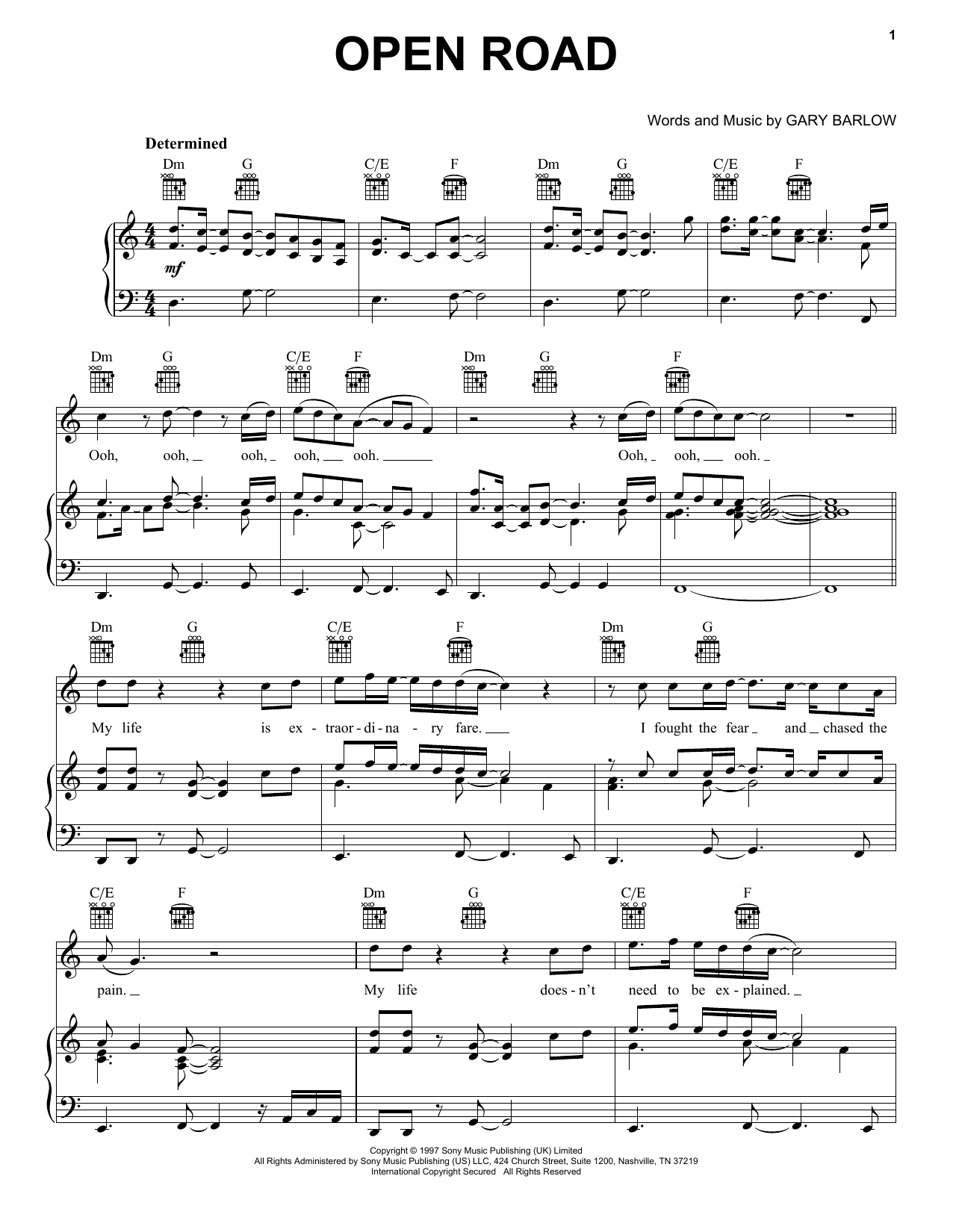 Download Gary Barlow Open Road Sheet Music and learn how to play Piano, Vocal & Guitar Chords (Right-Hand Melody) PDF digital score in minutes