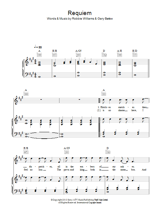 Download Gary Barlow Requiem Sheet Music and learn how to play Piano, Vocal & Guitar (Right-Hand Melody) PDF digital score in minutes