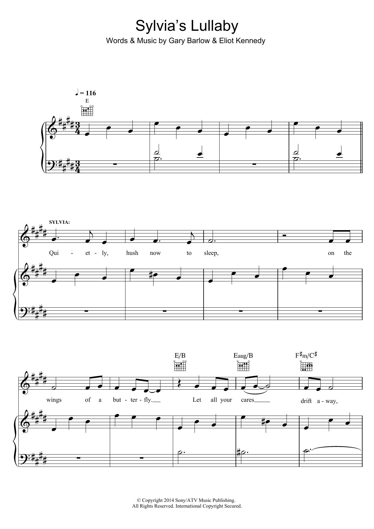 Download Gary Barlow & Eliot Kennedy Sylvia's Lullaby (from 'Finding Neverland') Sheet Music and learn how to play Piano, Vocal & Guitar (Right-Hand Melody) PDF digital score in minutes