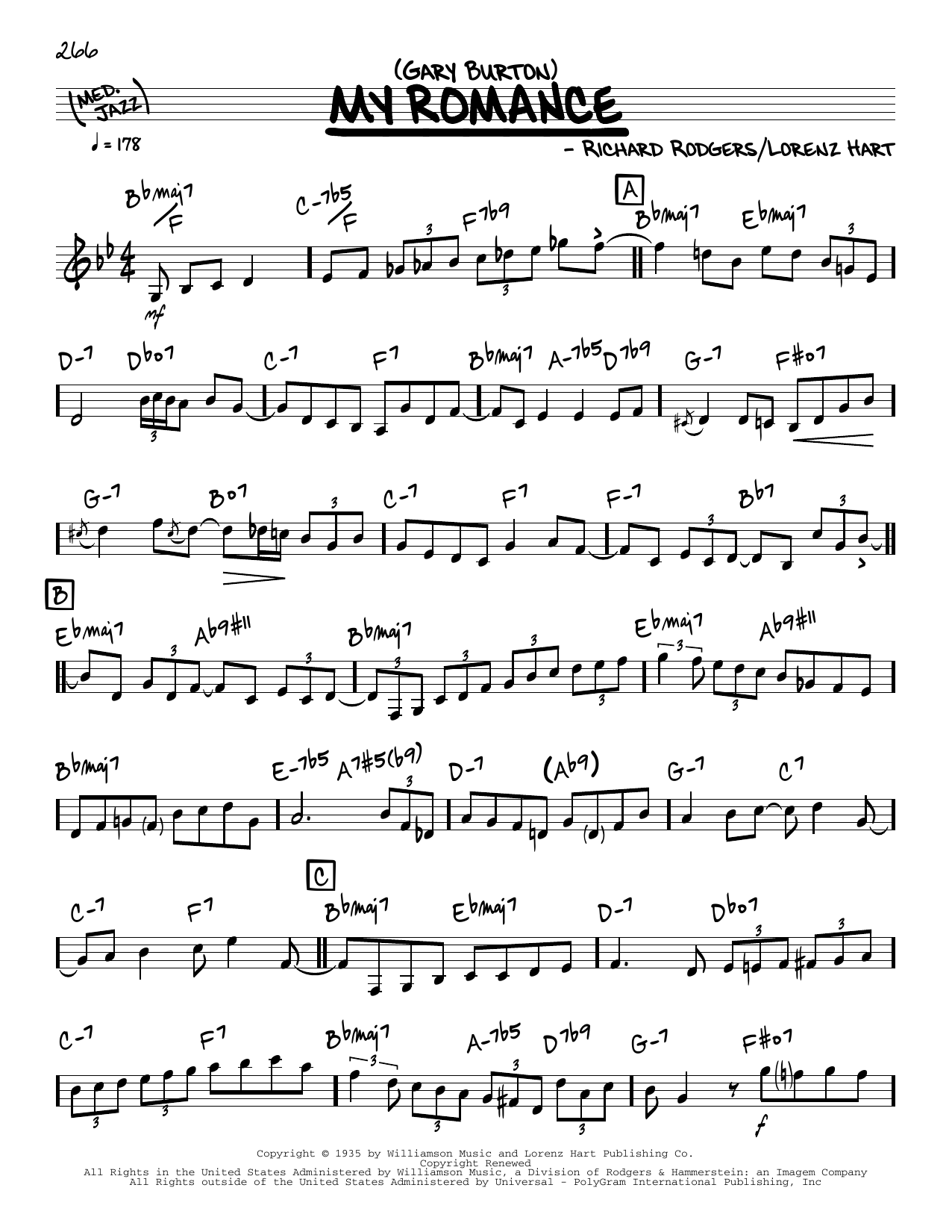 Download Gary Burton My Romance (solo only) Sheet Music and learn how to play Real Book – Melody & Chords PDF digital score in minutes