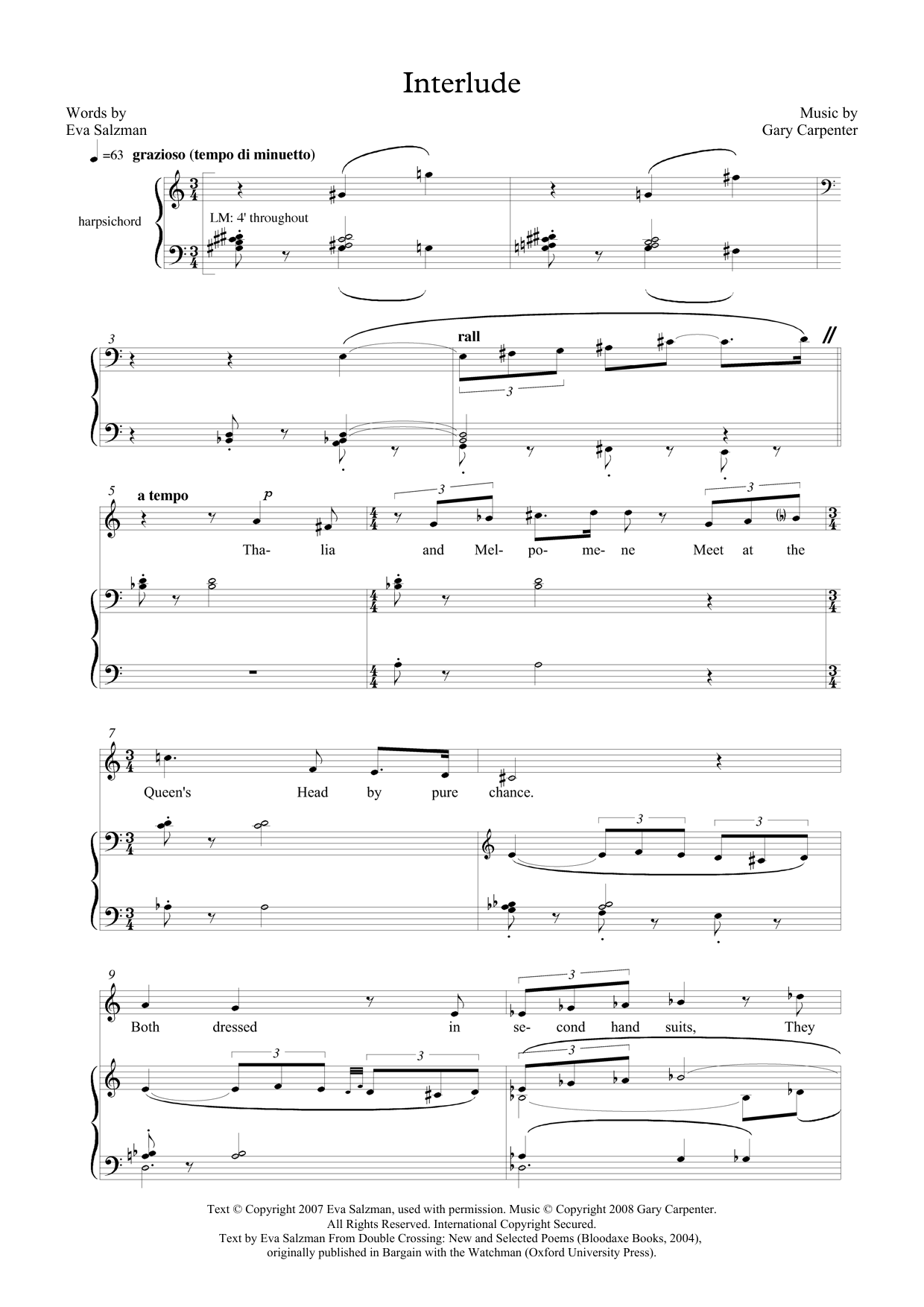 Download Gary Carpenter Interlude (for mezzo-soprano & harpsichord) Sheet Music and learn how to play Piano & Vocal PDF digital score in minutes