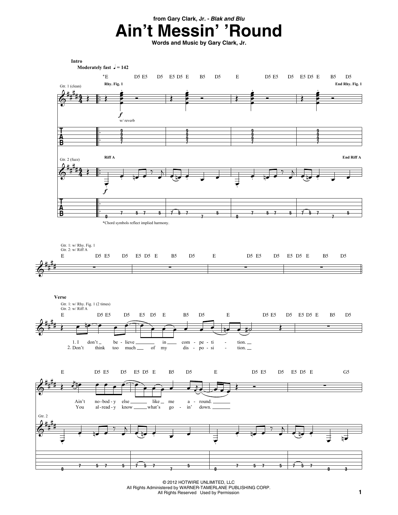 Download Gary Clark, Jr. Ain't Messin' 'Round Sheet Music and learn how to play Guitar Tab PDF digital score in minutes