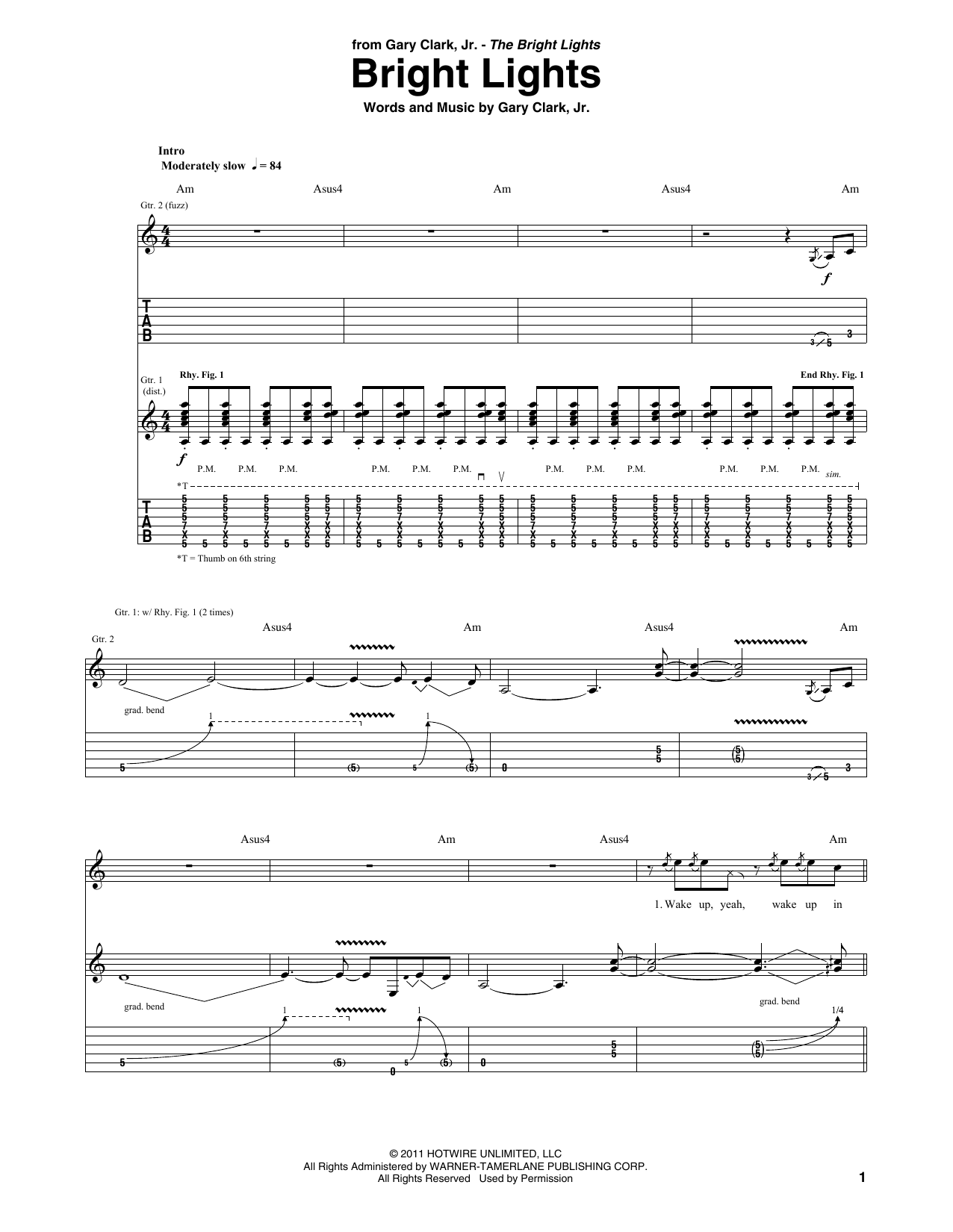 Download Gary Clark, Jr. Bright Lights Sheet Music and learn how to play Guitar Tab PDF digital score in minutes