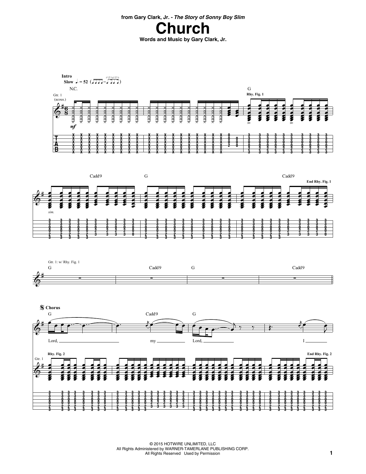 Download Gary Clark, Jr. Church Sheet Music and learn how to play Guitar Tab PDF digital score in minutes