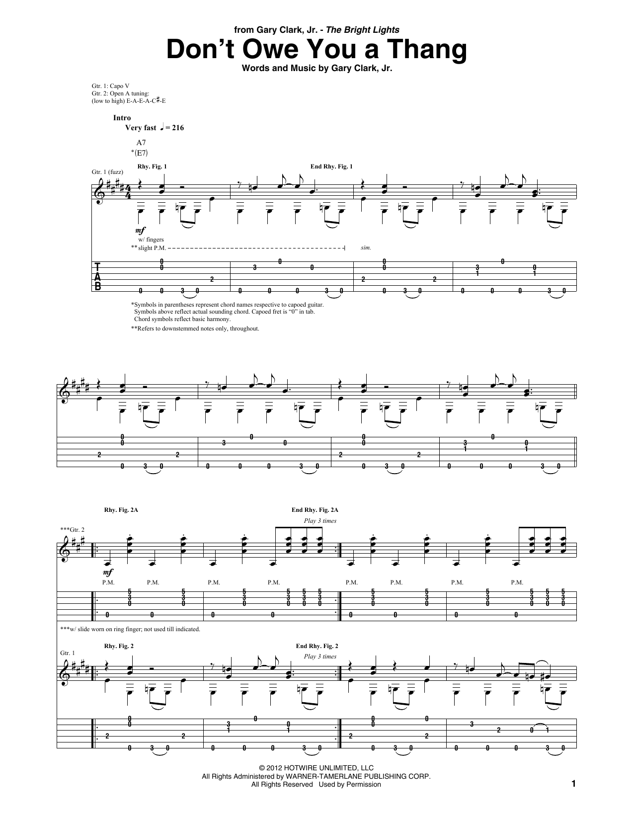 Download Gary Clark, Jr. Don't Owe You A Thang Sheet Music and learn how to play Guitar Tab PDF digital score in minutes