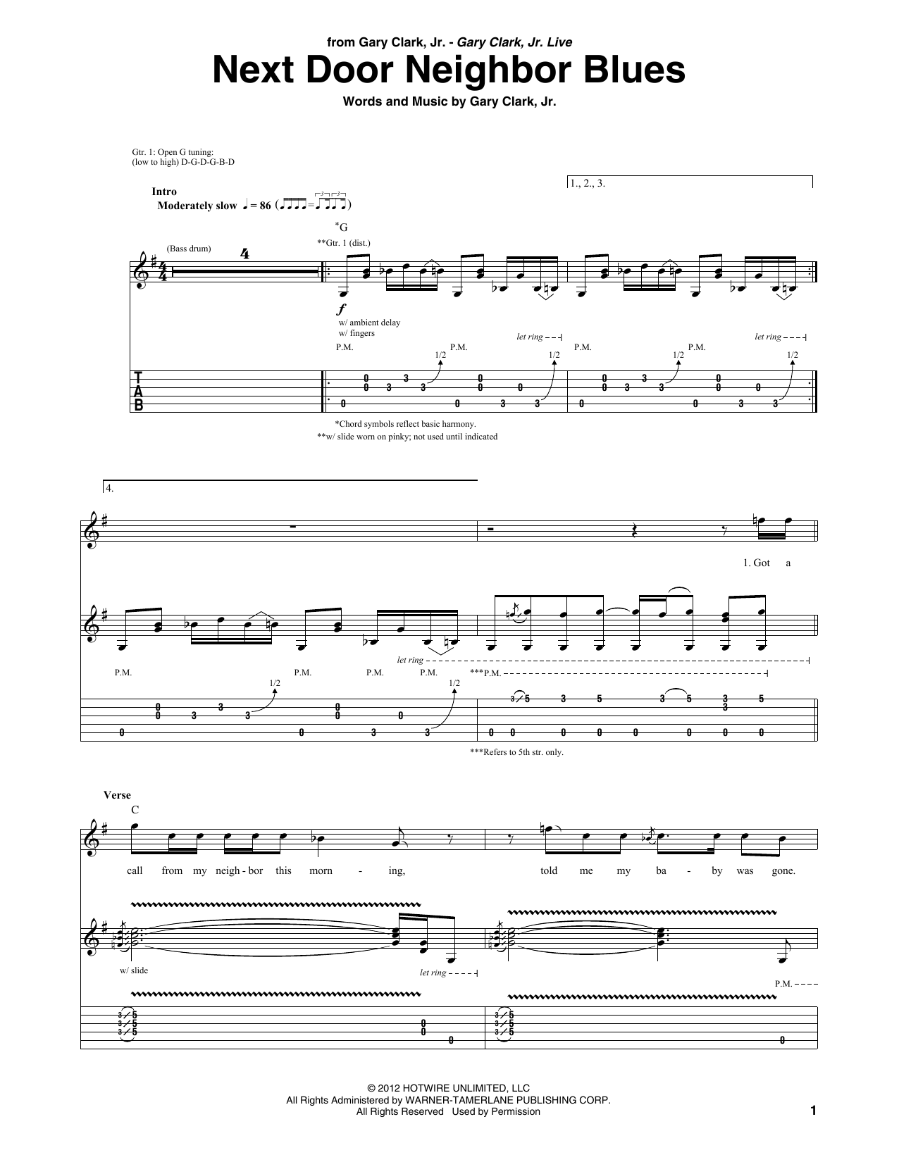 Download Gary Clark, Jr. Next Door Neighbor Blues Sheet Music and learn how to play Guitar Tab PDF digital score in minutes