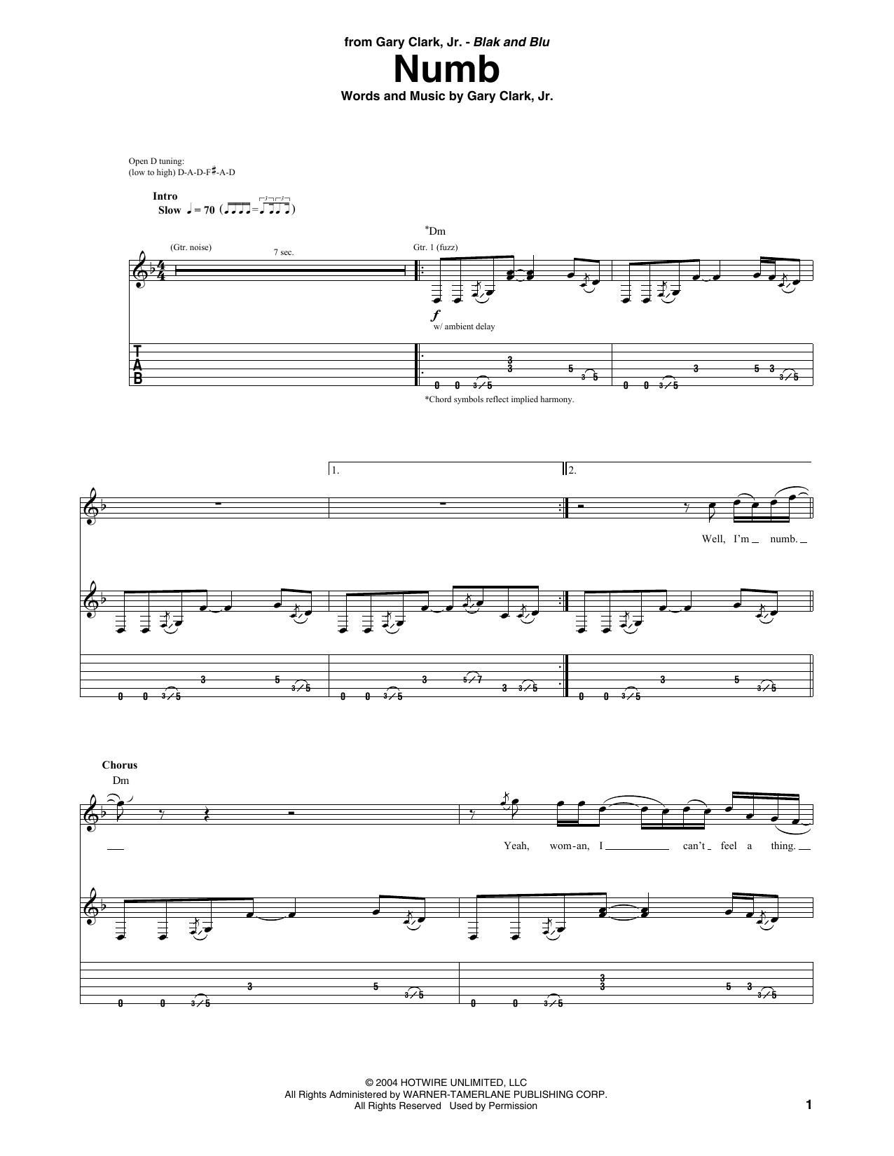 Download Gary Clark, Jr. Numb Sheet Music and learn how to play Guitar Tab PDF digital score in minutes