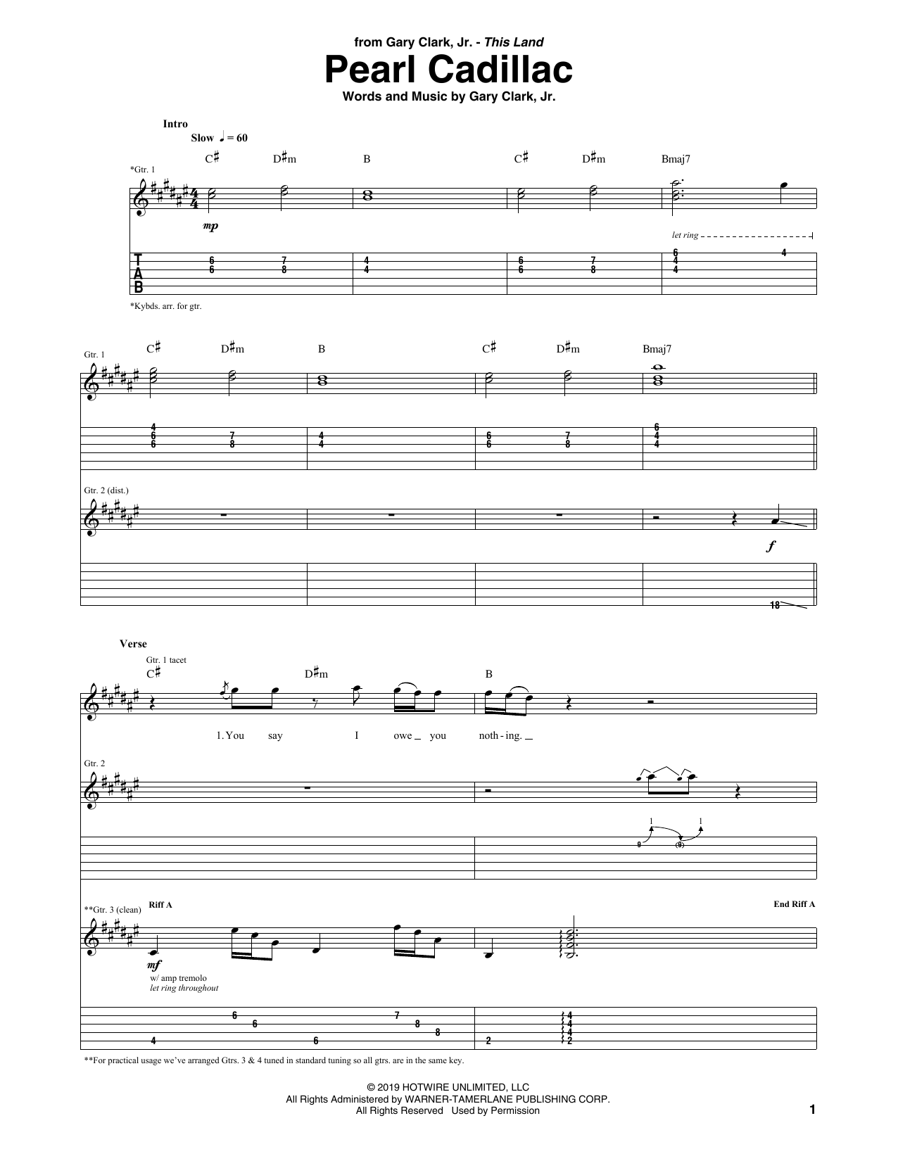 Download Gary Clark, Jr. Pearl Cadillac Sheet Music and learn how to play Guitar Tab PDF digital score in minutes