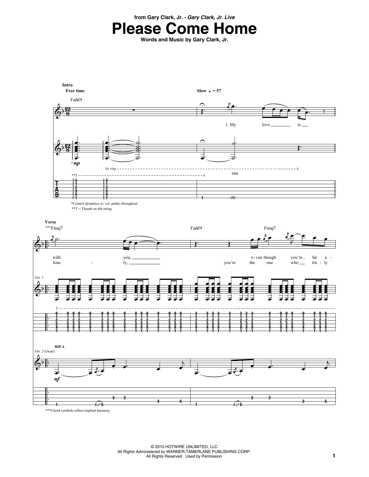 Download Gary Clark, Jr. Please Come Home Sheet Music and learn how to play Guitar Tab PDF digital score in minutes