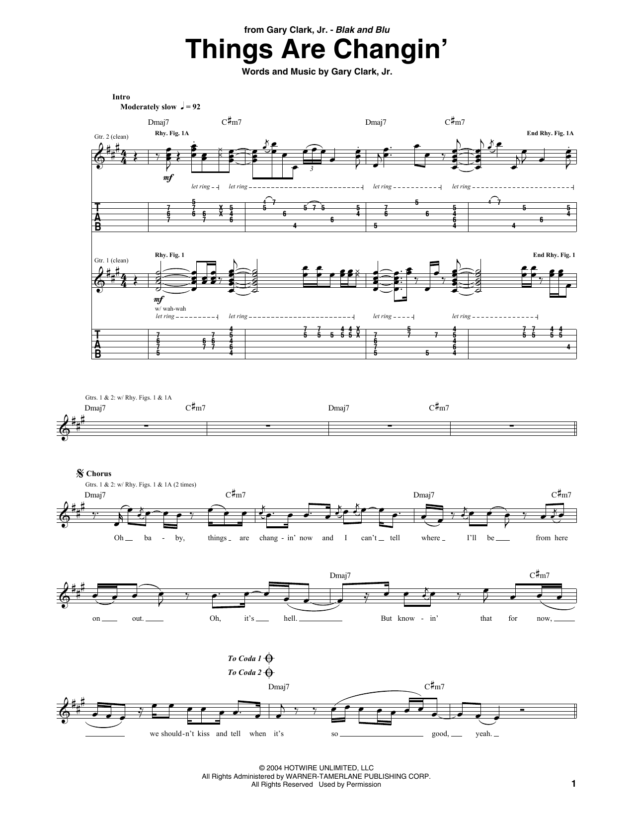 Download Gary Clark, Jr. Things Are Changin' Sheet Music and learn how to play Guitar Tab PDF digital score in minutes