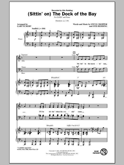 Download Gary Eckert (Sittin' On) The Dock Of The Bay Sheet Music and learn how to play SATB Choir PDF digital score in minutes