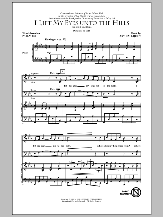 Download Gary Hallquist I Lift My Eyes Unto The Hills Sheet Music and learn how to play SATB Choir PDF digital score in minutes