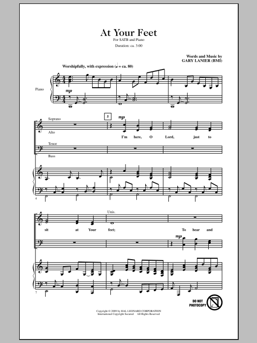 Download Gary Lanier At Your Feet Sheet Music and learn how to play SATB Choir PDF digital score in minutes
