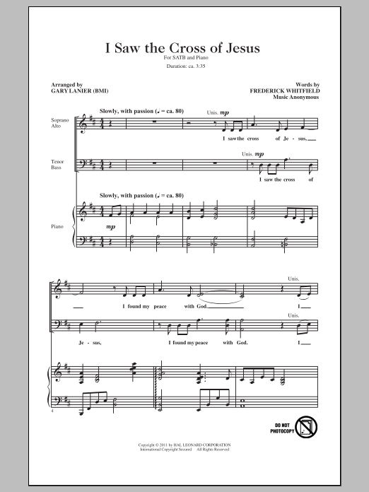 Download Gary Lanier I Saw The Cross Of Jesus Sheet Music and learn how to play SATB PDF digital score in minutes