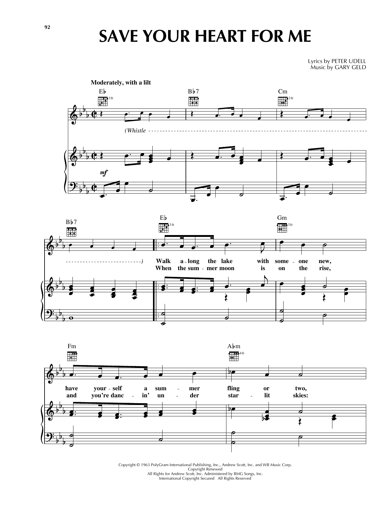 Download Gary Lewis & The Playboys Save Your Heart For Me Sheet Music and learn how to play Piano, Vocal & Guitar (Right-Hand Melody) PDF digital score in minutes