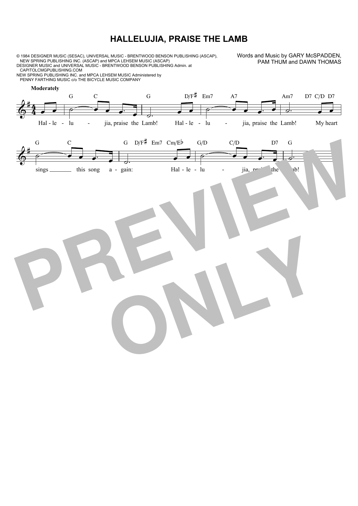 Download Gary McSpadden Hallelujia, Praise The Lamb Sheet Music and learn how to play Melody Line, Lyrics & Chords PDF digital score in minutes