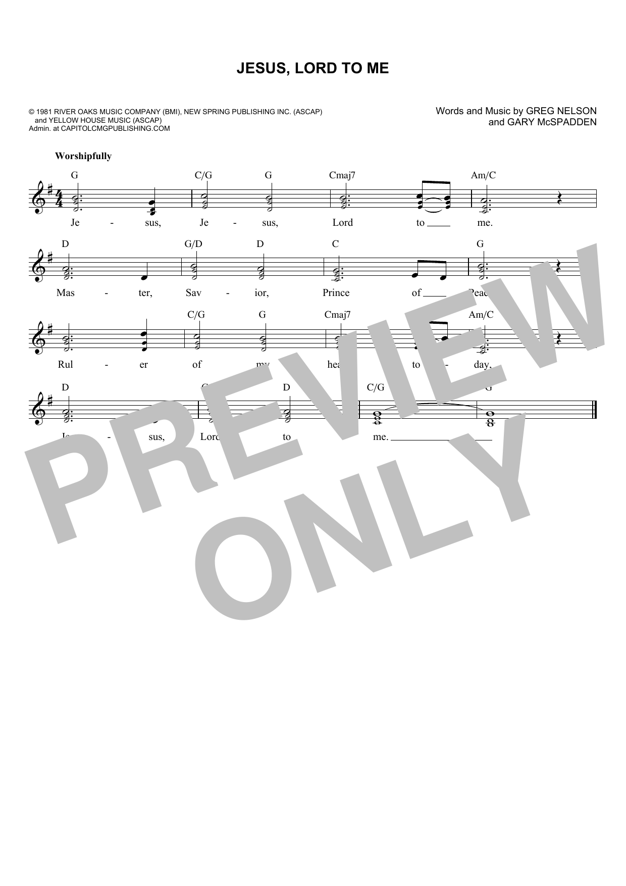Download Gary McSpadden Jesus, Lord To Me Sheet Music and learn how to play Melody Line, Lyrics & Chords PDF digital score in minutes