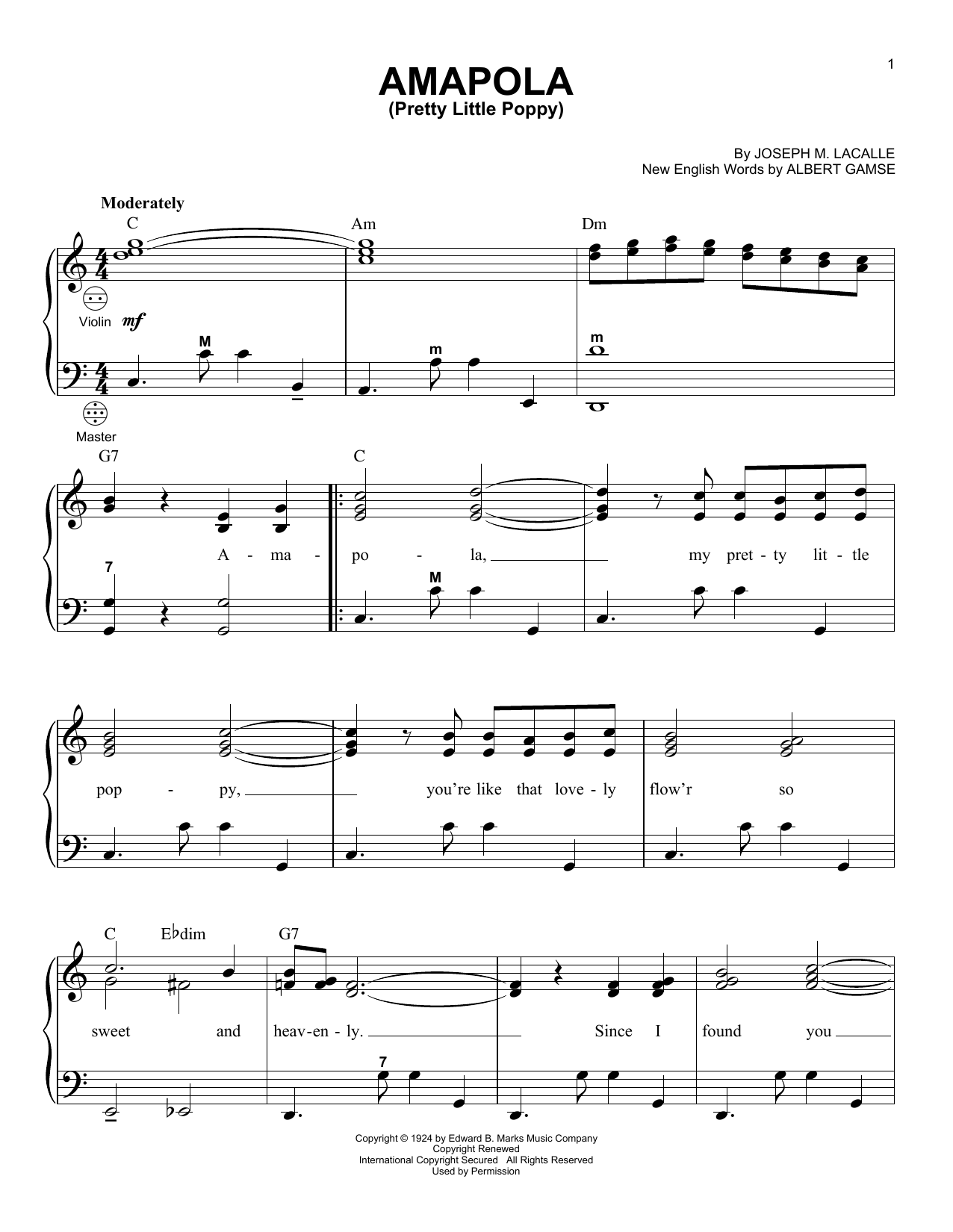Download Joseph M. Lacalle Amapola (Pretty Little Poppy) Sheet Music and learn how to play Accordion PDF digital score in minutes