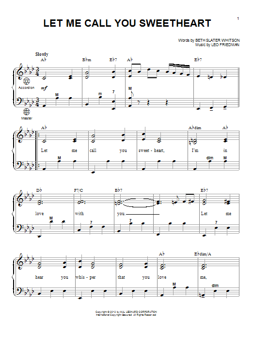 Download Gary Meisner Let Me Call You Sweetheart Sheet Music and learn how to play Accordion PDF digital score in minutes