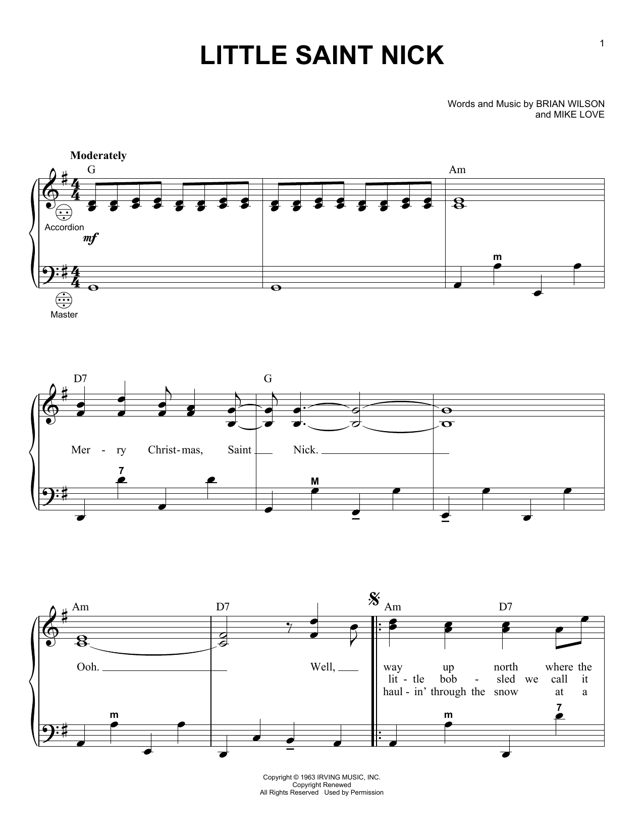 Download The Beach Boys Little Saint Nick Sheet Music and learn how to play Accordion PDF digital score in minutes