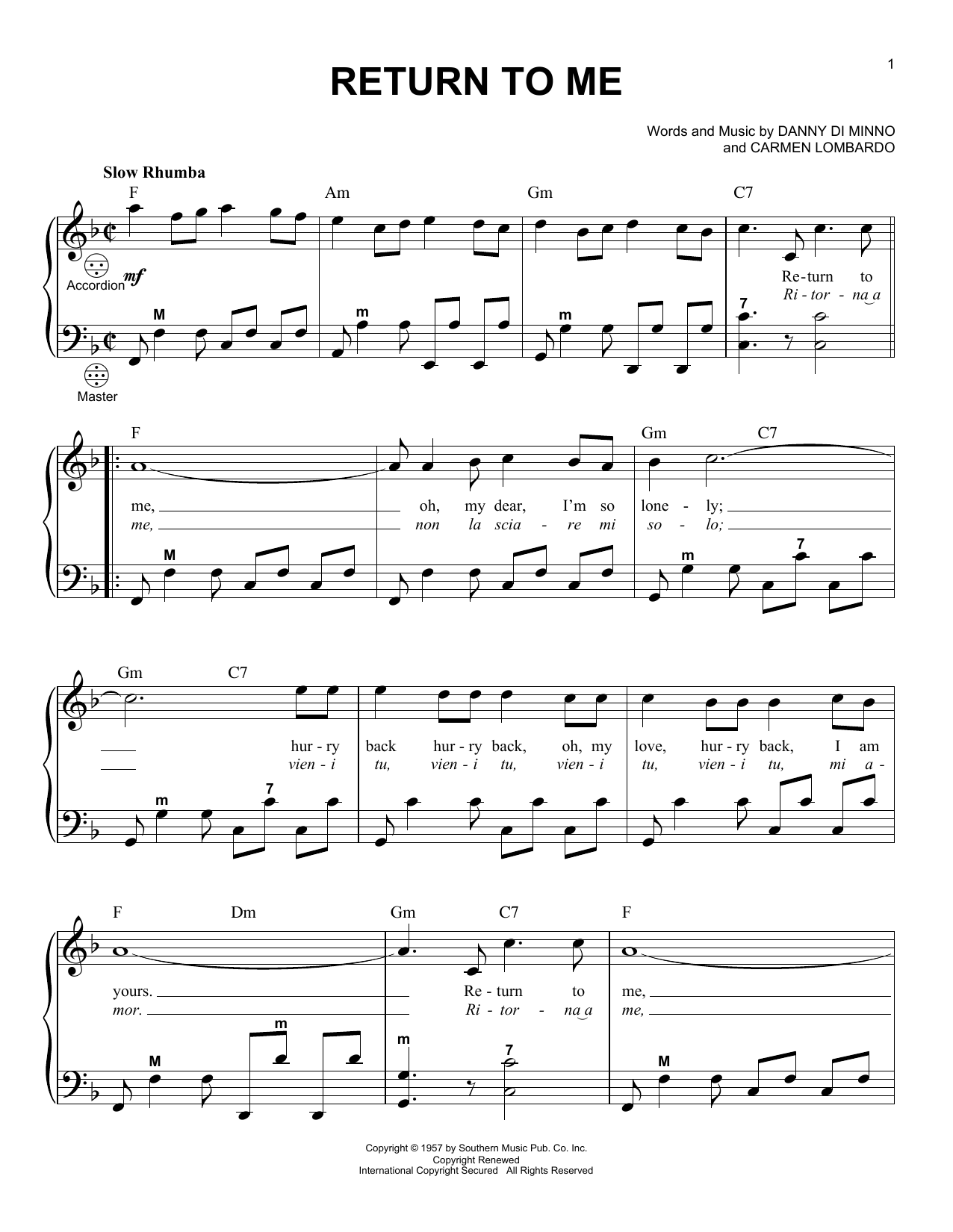 Download Gary Meisner Return To Me Sheet Music and learn how to play Accordion PDF digital score in minutes