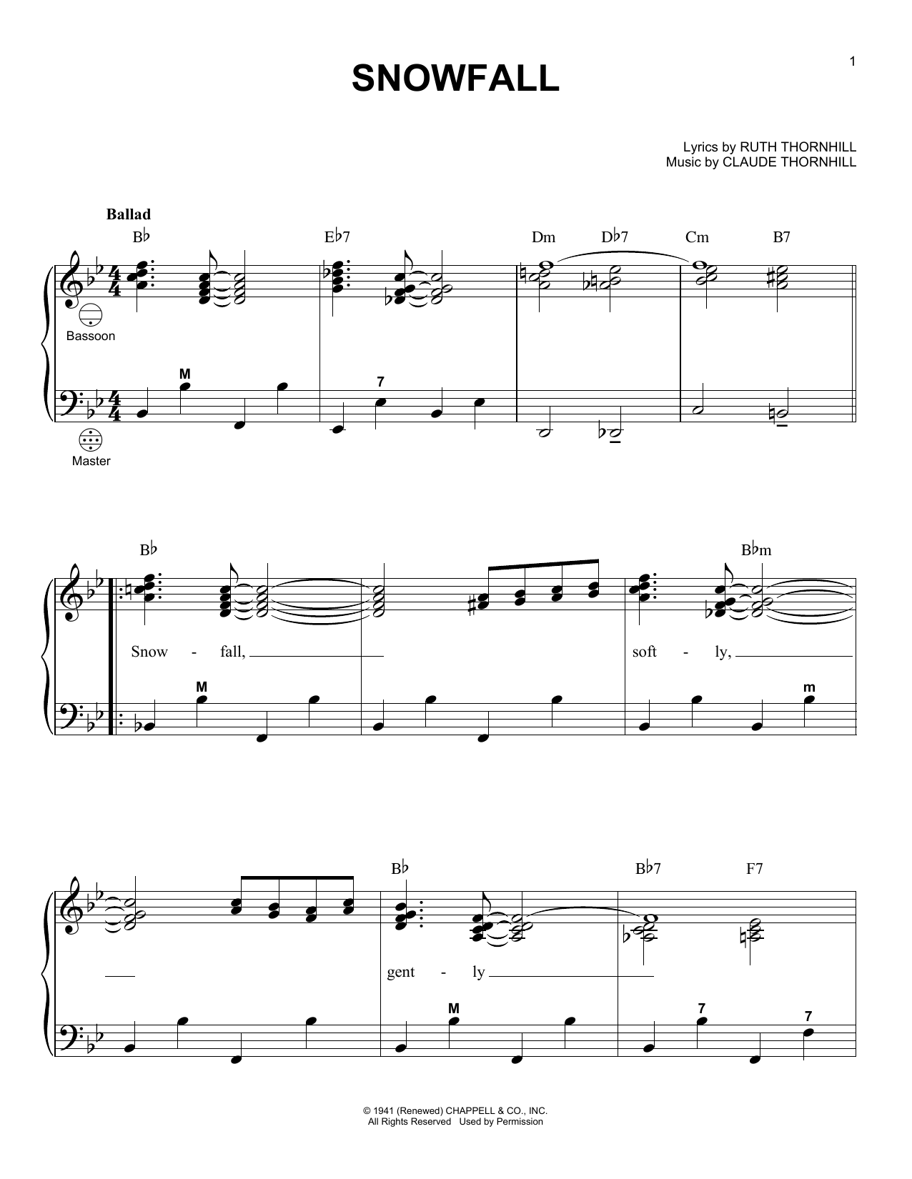 Download Tony Bennett Snowfall Sheet Music and learn how to play Accordion PDF digital score in minutes