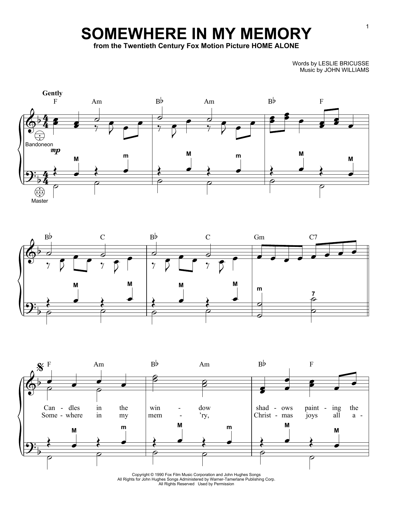 Download John Williams Somewhere In My Memory Sheet Music and learn how to play Accordion PDF digital score in minutes