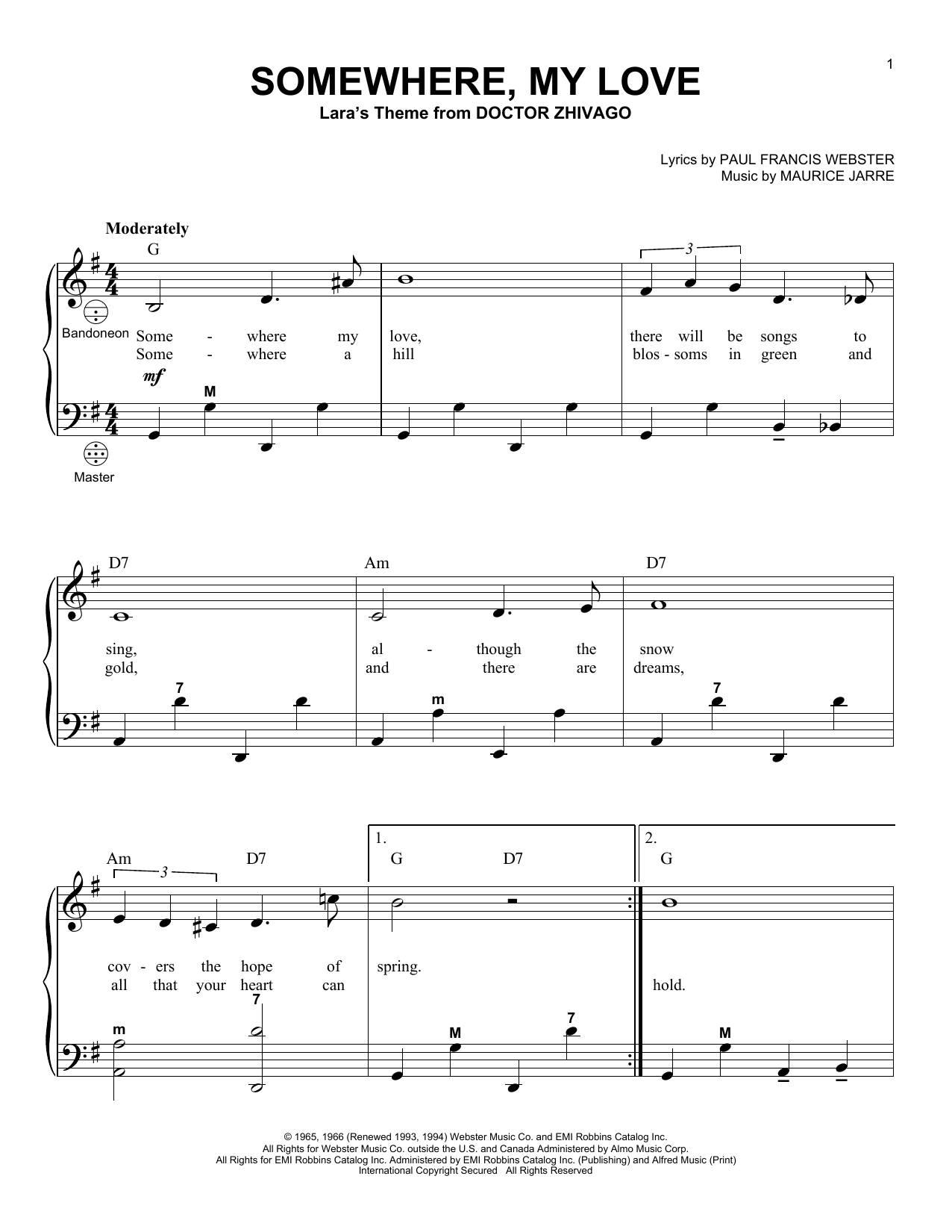 Download Gary Meisner Somewhere, My Love Sheet Music and learn how to play Accordion PDF digital score in minutes