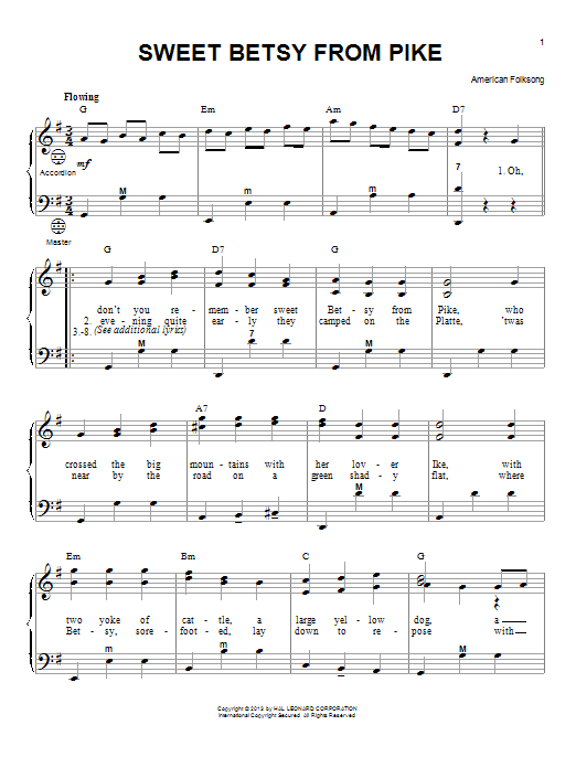 Download Traditional Folksong Sweet Betsy From Pike (arr. Gary Meisner) Sheet Music and learn how to play Accordion PDF digital score in minutes