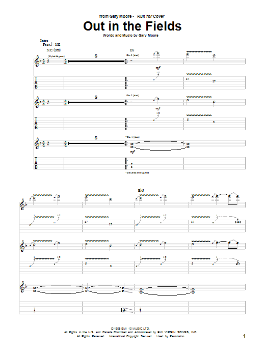 Download Gary Moore Out In The Fields Sheet Music and learn how to play Guitar Tab PDF digital score in minutes